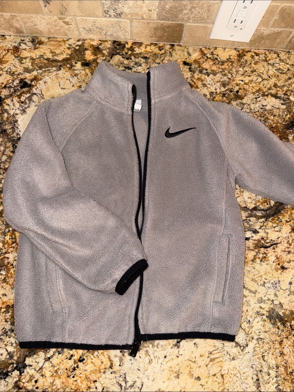 Nike Kids Light Gray Fleece Jacket with Black Swoosh